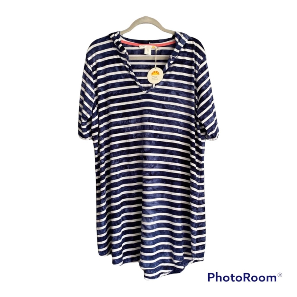 C&C California dress blue and white stripe NWT size 1X